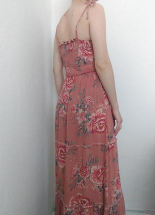 Пудровий сарафан в квіти квіткове плаття максі натуральне плаття віскоза сукня пудра плаття довге сукня максі віскоза ярусне плаття сарафан5 фото