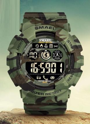 Оригінальні чоловічі спортивні годинники smael 8013 bluetooth smart watch, наручні спортивні годинники камуфляжні