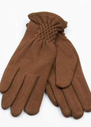Женские трикотажные зимние перчатки с резинкой на плюше (арт. 19-1-50/8) песочный 6.5"