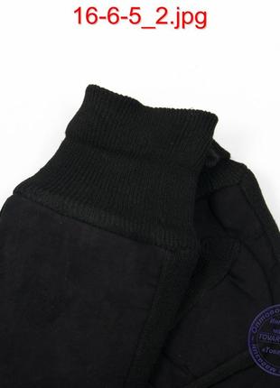 Мужские велюрово-трикотажные перчатки черные - №16-6-52 фото
