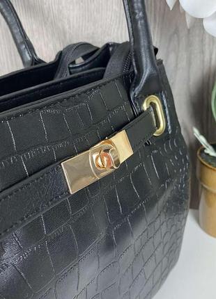 Женская сумка набор + клатч косметичка 2 в 1 под рептилию, сумочка на плечо в стиле кожа рептилии5 фото