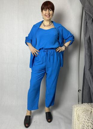 Штани жіночі лляні вільного крою бірюзові modna kazka mksh2529-33