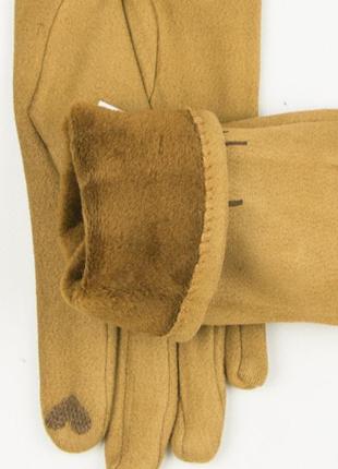 Женские перчатки из искусственной замши с принтом  № 19-1-64-2 коричневый s5 фото