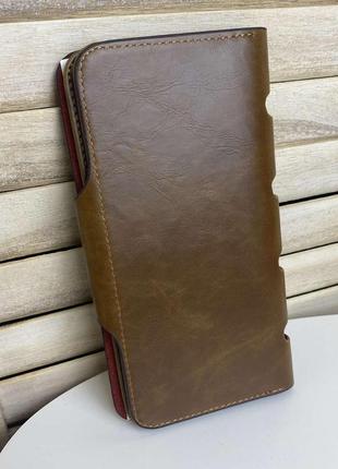 Мужской вертикальный кошелек клатч baellery коричневый портмоне экокожа7 фото