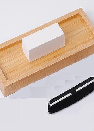 Набір аксесуарів для заточки ножів: бамбукова основа, кутовий фіксатор, камінь вирівнюючий5 фото