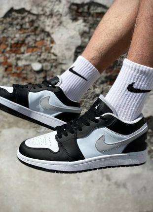 Мужские кроссовки nike air jordan 1 low black white grey