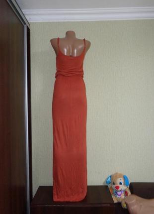 Довге трикотажне плаття цегляного кольору теракот2 фото