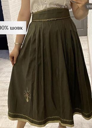 Винтажная австрийская юбка с вышивкой шелк gratz