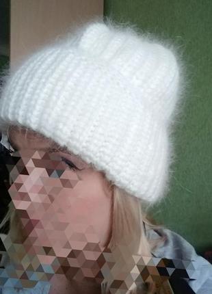 Новая зимняя ангоровая ангора пушистая  шапка бини белая айвори1 фото