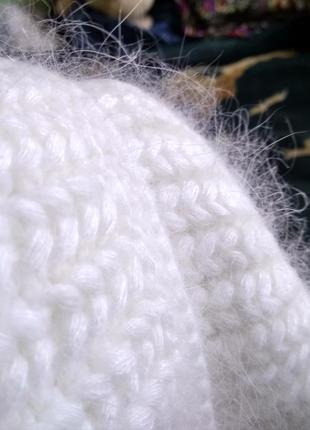 Новая зимняя ангоровая ангора пушистая  шапка бини белая айвори2 фото