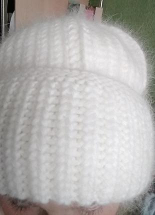 Новая зимняя ангоровая ангора пушистая  шапка бини белая айвори5 фото