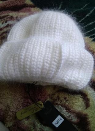 Новая зимняя ангоровая ангора пушистая  шапка бини белая айвори7 фото