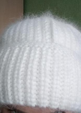 Новая зимняя ангоровая ангора пушистая  шапка бини белая айвори8 фото