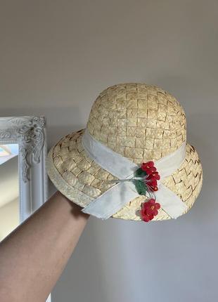 Соломенная шляпа винтажная шляпа натуральная летняя шляпа пляжная винтажная шляпа