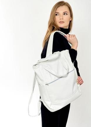 Женская сумка-рюкзак sambag shopper белая5 фото