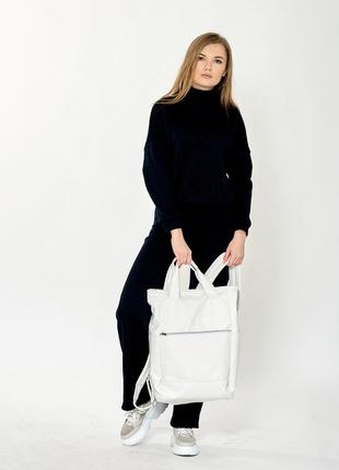 Женская сумка-рюкзак sambag shopper белая2 фото