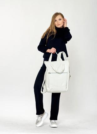 Женская сумка-рюкзак sambag shopper белая3 фото