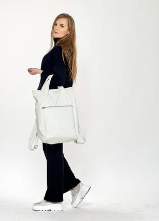 Женская сумка-рюкзак sambag shopper белая4 фото