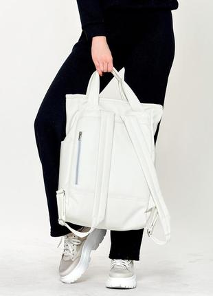 Женская сумка-рюкзак sambag shopper белая6 фото