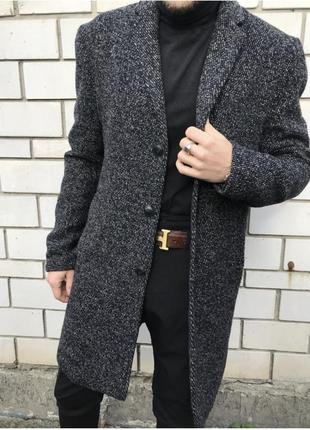 Пальто шерстяное off the rdr серое классика h&m zara