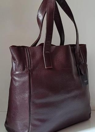 Жіноча сумка тоут з натуральної шкіри з накладними кишенями марсала2 фото