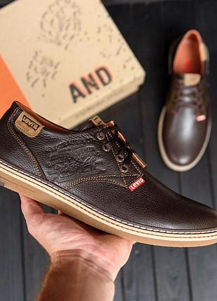 Мужские кожаные туфли levis stage 1 chocolate, мужские стильные туфли, мужские модные кожаные кроссовки