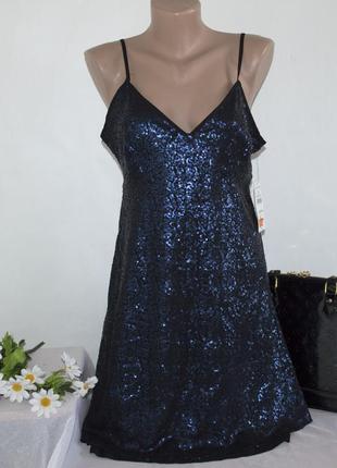 Брендовое черное вечернее нарядное миди платье yfl reserved синие паетки этикетка3 фото