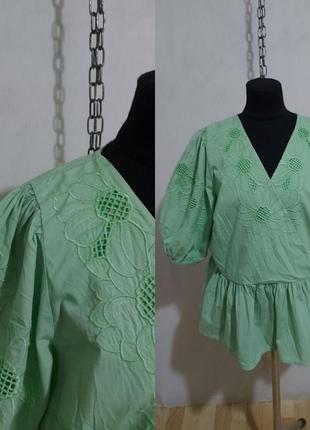 Поплиновая блуза с прошвой, обьемные рукава m&s collection1 фото