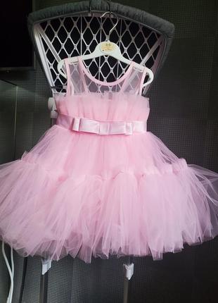 Платье для девочки праздничное новое детское пышное платье 1 год рочек 2 года 12м 74 80 86 92 розовое на день рождения праздник принцессы красивое3 фото