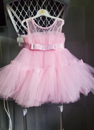 Платье для девочки праздничное новое детское пышное платье 1 год рочек 2 года 12м 74 80 86 92 розовое на день рождения праздник принцессы красивое10 фото