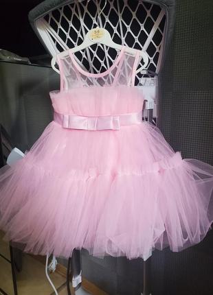 Платье для девочки праздничное новое детское пышное платье 1 год рочек 2 года 12м 74 80 86 92 розовое на день рождения праздник принцессы красивое4 фото