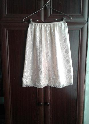 Персиковая атласная жаккардовая нижняя юбка , подъюбник st.michael англия .батал1 фото