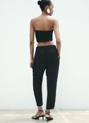 Укорочені штани з еластичним поясом, шнурками та високою посадкою zara basic5 фото