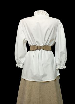 Белая блуза с пышными рукавами, с прошвой, винтажная.5 фото