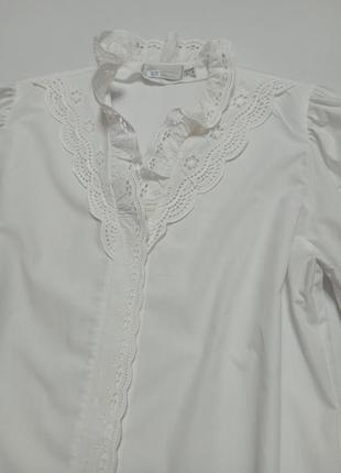 Белая блуза с пышными рукавами, с прошвой, винтажная.6 фото