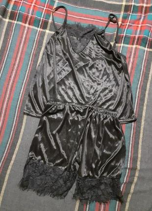 Пижама піжама чорна комплект майка шорти