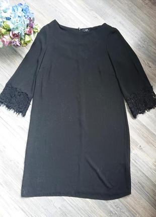 Женское черное платье свободного фасона с кружевом р.44/461 фото