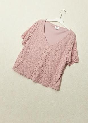 Rose pearl кофточка розовая гипюровая на подкладке блуза стрейчевая короткие рукава женская