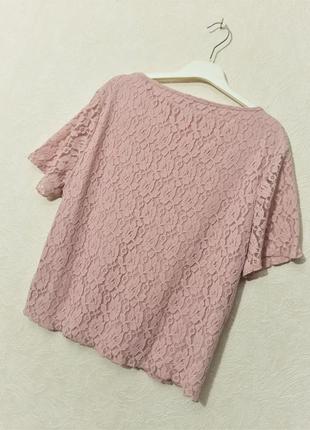 Rose pearl кофточка розовая гипюровая на подкладке блуза стрейчевая короткие рукава женская4 фото