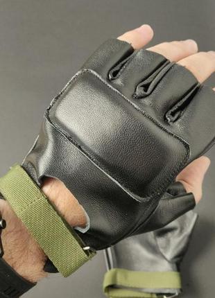 Тактические беспалые перчатки митенки из натуральной кожи с протектором m