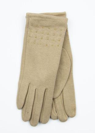 Женские трикотажные зимние перчатки с бисером на плюше (арт. 19-1-50/10) бежевый 6.5"1 фото