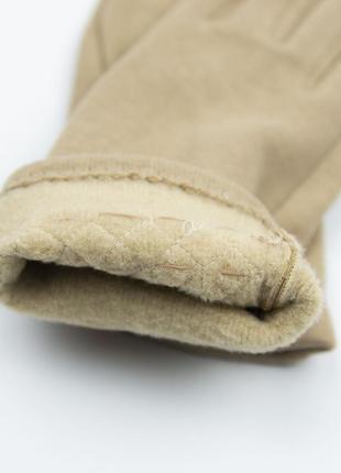 Женские трикотажные зимние перчатки с бисером на плюше (арт. 19-1-50/10) бежевый 6.5"3 фото