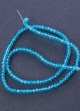 Намистины "рондель" хрустальные на нитке (стекло) прозрачный цвет бирюзовый голубой l -37см d-3,5 мм