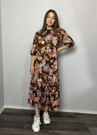 Платье женское летнее коттоновое в абстрактный принт коричневое modna kazka mkad3142-99