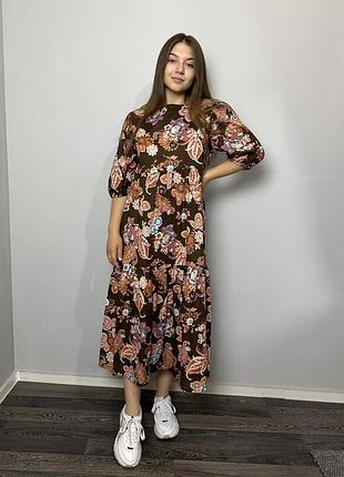 Сукня жіноча літня котонова в абстрактний принт коричнева modna kazka mkad3142-99