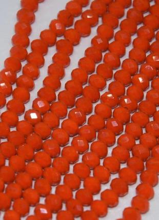 Хрустальные бусины матовые цвет оранж "красный апельсин" низкий "рондель" d-6мм нить l-45см1 фото