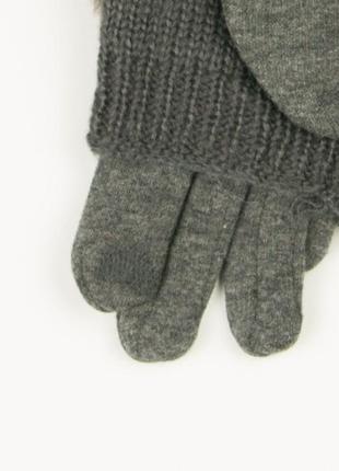 Текстильные женские перчатки-митенки с вязкой № 19-1-55-5 серый m7 фото