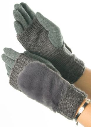 Текстильні жіночі рукавички-рукавиці з в'язкою № 19-1-55-5 m сірий