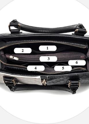 Оригинальная женская сумка на плечо черно-белая комбинированная, женская сумочка эко кожа белая черная3 фото