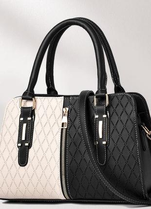 Оригинальная женская сумка на плечо черно-белая комбинированная, женская сумочка эко кожа белая черная2 фото